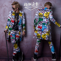 Male nightclub singer DSDJ big-name catwalk GD line printing vision long suit hairdresser bar costume