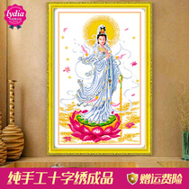 Embroidered cross-stitch production show Buddhism sitting lotus Guanyin blessed Bodhisattva four-armed living room for sale