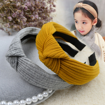 Korean medium size girl child solid color knitted non-slip knotted hair hoop Cute baby princess press hair card