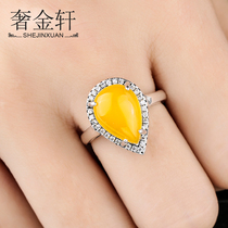 925 pure silver ring empty tote retro Thai silver drop ring toinlaid nectar wax amber womens ring Toto 10 * 14