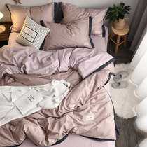 ins Nordic simple cotton webbing 4 four-piece set Cotton plaid bedding Student dormitory fitted sheet three-piece set