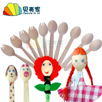 Children Small Wooden Spoon Wood Fork Creativity Handmade Diy Materials Nursery School Children Handmade Fine Art Painting Materials