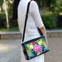 2020 new ethnic style embroidery bag embroidery casual simple shoulder small bag three layer zipper ladies shoulder bag
