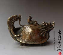 Chede brass antique pure copper dragon mouth turtle pot teapot hip pot copper pot ornaments crafts collection decoration gifts