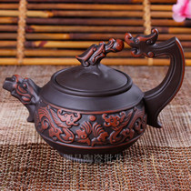 Yixing Zisha teapot tea set pure handmade original mine Zhumud teapot carrying beam Shuanglong play beads antique teapot Special
