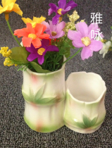 Enamel porcelain bamboo small vase pen holder office birthday travel decoration flower block wedding flange porcelain