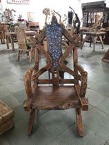 Yunnan old wood furniture Niu Bend village chair hand carved solid wood master chair Original ecological solid wood furniture can be customized