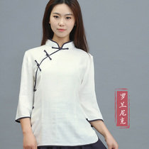 Chinese style womens clothing Tang clothing Tea clothing Womens literature and Art Retro Republic of China clothing Zen Zen clothing Han clothing Summer clothing Chinese top