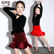 Autumn and winter childrens long sleeves Latin dance costumes girls Latin dance dresses childrens performance clothes dance clothes girls practice clothes