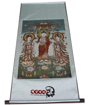 Antique calligraphy painting Chinese painting landscape embroidery middle hall painting calligraphy silk painting decorative painting has been framed the Three Saints of the West