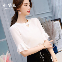 Color Dai Fei 2021 spring and summer new womens shirt fashion Joker casual shirt trend solid color slim chiffon shirt