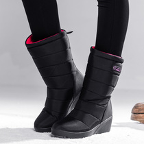 Friendship Jiabao Winter New High Cylinder Snowy Boots Slopes Heel Non-slip Women Thick Bottom Fashion Boots Woman with velvety cotton boots