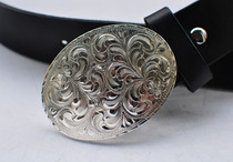 S925 sterling silver belt buckle belt belt waist head hand carved western Tang grass pattern