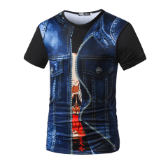2017夏圆领3D立体印花男上衣个性骷髅手枪图案休闲短袖T恤