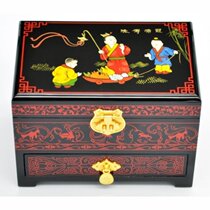 Lacquerware jewelry box Wooden lock three-layer jewelry storage box Makeup box Wedding gift paint box Chinese jewelry box