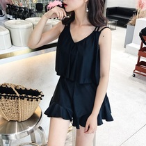 Swimwear women Summer conservative 2021 new one-piece dress fashion fairy Belly Belly thin size Black hot spring swimsuit