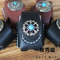 Pixiutang substitute zippo fire Machine cover Zipo head layer cowhide stamp machine turquoise leather handmade leather case