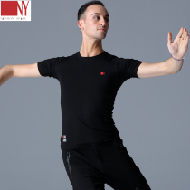Nayi new version of modern dance mens shirt black short sleeve dance clothes national standard dance mens fashion comprehensive training suit