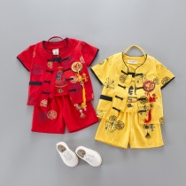 Chinese style childrens suit Boys summer clothes 100-year-old baby clothes Baby year-old Tang dress Catch Zhou dress 0-1 year-old 2