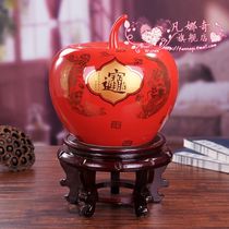 Jingdezhen ceramics Chinese red peony apple storage tank Piggy bank Creative IKEA decoration Wedding gift