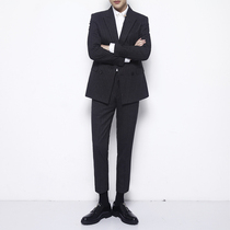 Korea Dongdaemun autumn slim double-breasted suit mens striped suit fashion business mens suit two-piece suit