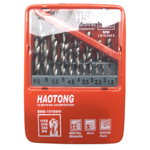 HAOTONG high quality full grinding hss iron box 1-10mm set 19 high speed steel White twist drill