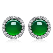 New Years Eve lover gift to send girlfriend natural green jade medullary earrings without ear clip pure silver ear nail small crowdage