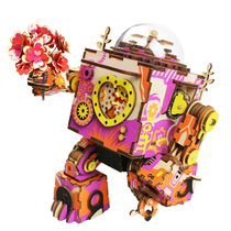 Ruo State original wooden 3D puzzle robot music box creative ornaments birthday gift toys