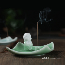 Longquan celadon praying incense in ceramic incense burner creative slot sandalwood line incense aroma diffuser incense seat incense holder