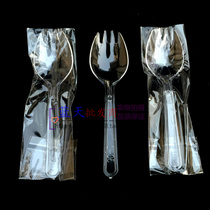 Disposable fork and spoon One independent packaging fork and spoon Transparent fork and spoon Small fork and spoon Cake fork and spoon 100pcs