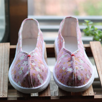 New product pure handmade lasagline cloth shoes female farmhouse bottom light powder flower shallow mouth authentic traditional old Beijing womens shoes