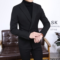 Mens non-iron fashion business professional dress suit suit suit Korean double-breasted slim suit two-piece male