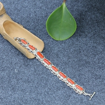 Chili Red pure original branches Italian sea red stone hand string accessories sterling silver bracelet-C