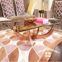 Tea-colored glass tempered glass coffee table post-modern champagne foil tea water model room s061