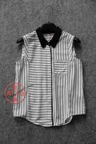 005A Domestic single Inn Lenn Fan loose straight cylinder irregular striped splicing square collar snow-spinning shirt