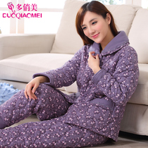 Winter cotton padded pajamas Womens suit cotton thickened warm middle-aged mother home clothes large size autumn and winter