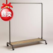 Clothing display luo di jia iron gantry pipe clothing rack pulley shelf vintage clothing rack