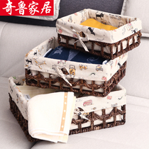 Desktop rattan storage basket pastoral storage frame fabric storage box home finishing basket key snacks hand-framed