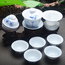 Xiangfeng blue and white porcelain tea set kung fu tea set Kung Fu Tea Set Cover bowl pot white porcelain tea set set ceramic