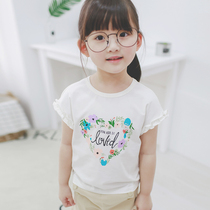 PEPL Children Baby childrens clothing summer new girl Korean version of base shirt girl love print wave sleeve t-shirt
