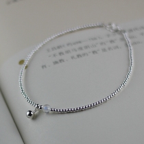 Simple handmade 2mm silver bead anklet female sterling silver anklet female Bell ancient wind with sound hypoallergenic Moonstone