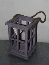 Exit Foreign single to make old solid wood blue square decorated candlesticks American countryside ZAKKA candlestick