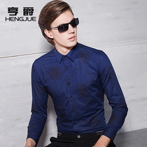 New long sleeve shirt mens business leisure Korean version of slim youth autumn shirt trend handsome printed inch shirt