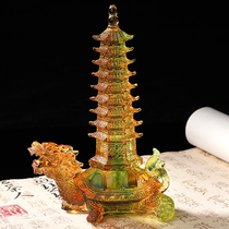 Yimingju Green glass dragon Turtle Rongyi Rongyi Nine-story Wenchang Tower ornaments Pa mascot study decoration