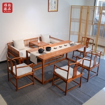 Chinese solid wood Zen tea table and chair combination teahouse furniture custom-made old elm simple Arhat mattress five-piece set
