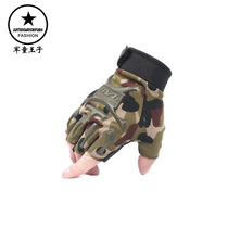 Childrens camouflage half-finger gloves Male performance five-finger 6 non-slip mountaineering in the big child riding 9 fitness sunscreen childrens gloves