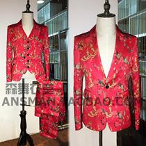 Nightclub original male singer male DJ Quan Zhilong GD retro court Wind Dragon Robe red dragon pattern phoenix tail costume