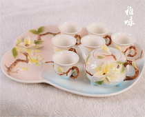Enamel porcelain tea set Magnolia wedding tea set noble gifts festive ornaments kung fu home Europe