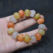 Natural Gobi Jade Xinjiang color gold silk jade bracelet frosted color Stone abacus beads hand
