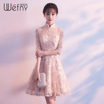 Evening dress female 2021 new summer banquet party party cheongsam dress short thin Chinese bridesmaid dress